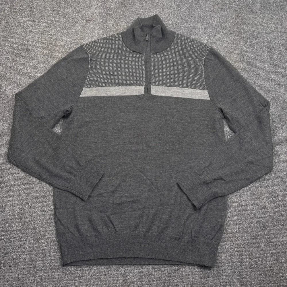 Banana Republic Merino Wool Sweater‎ Mens Size Medium Dark Gray 1/4 Zip Knit